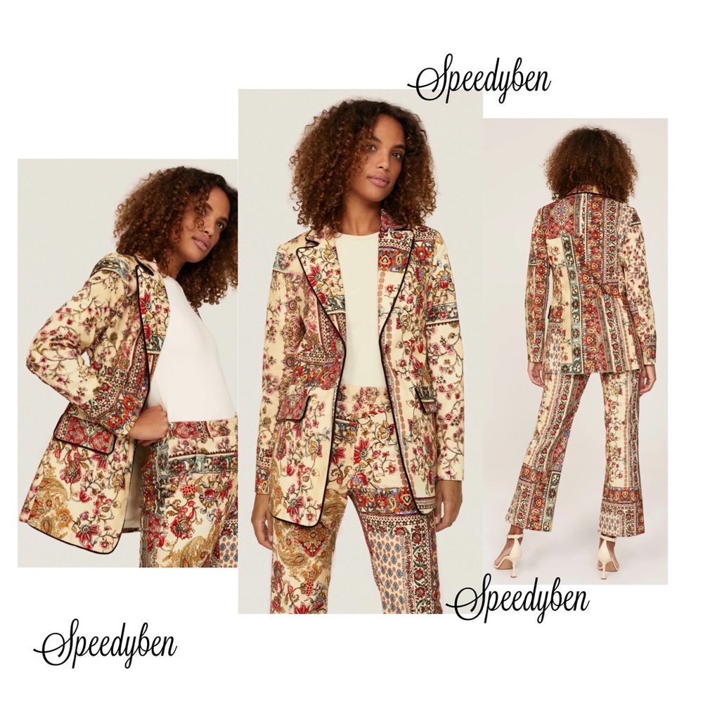 SFIZIO Tapestry Floral Print Velvet Blazer Jacket